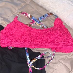Pink crochet bikini top